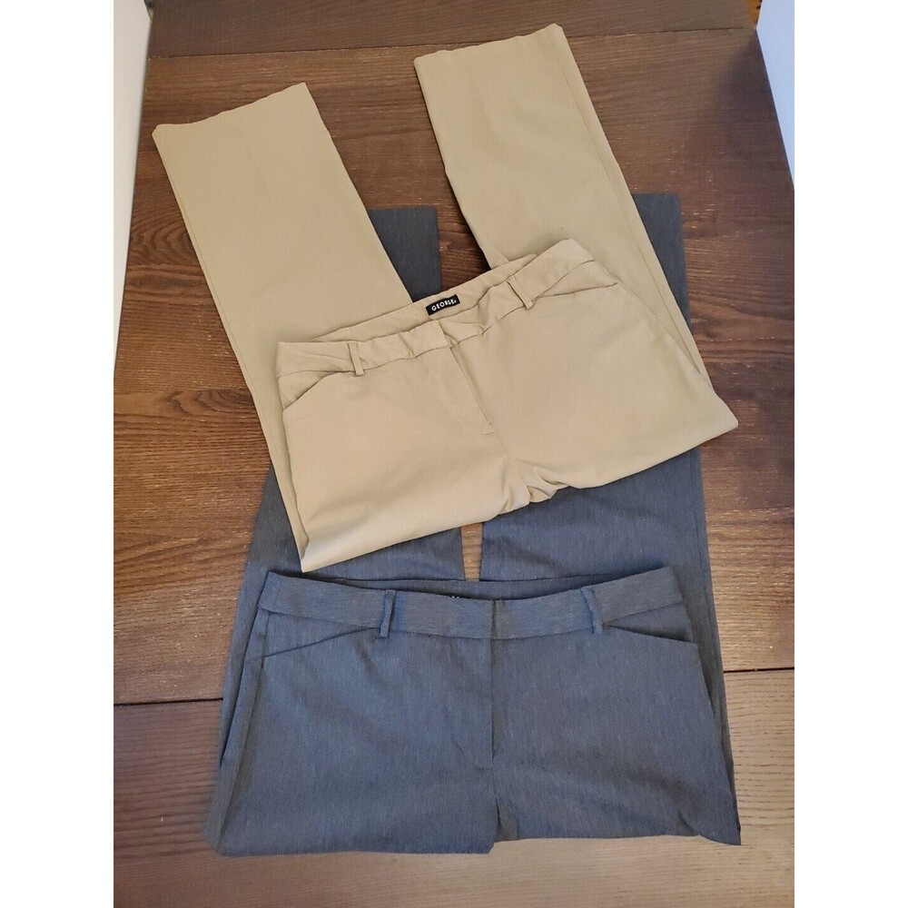 Lot of 2 George‎ Pants Size 16 Tan & Gray Stretch Dress Slacks Slimming Comfort